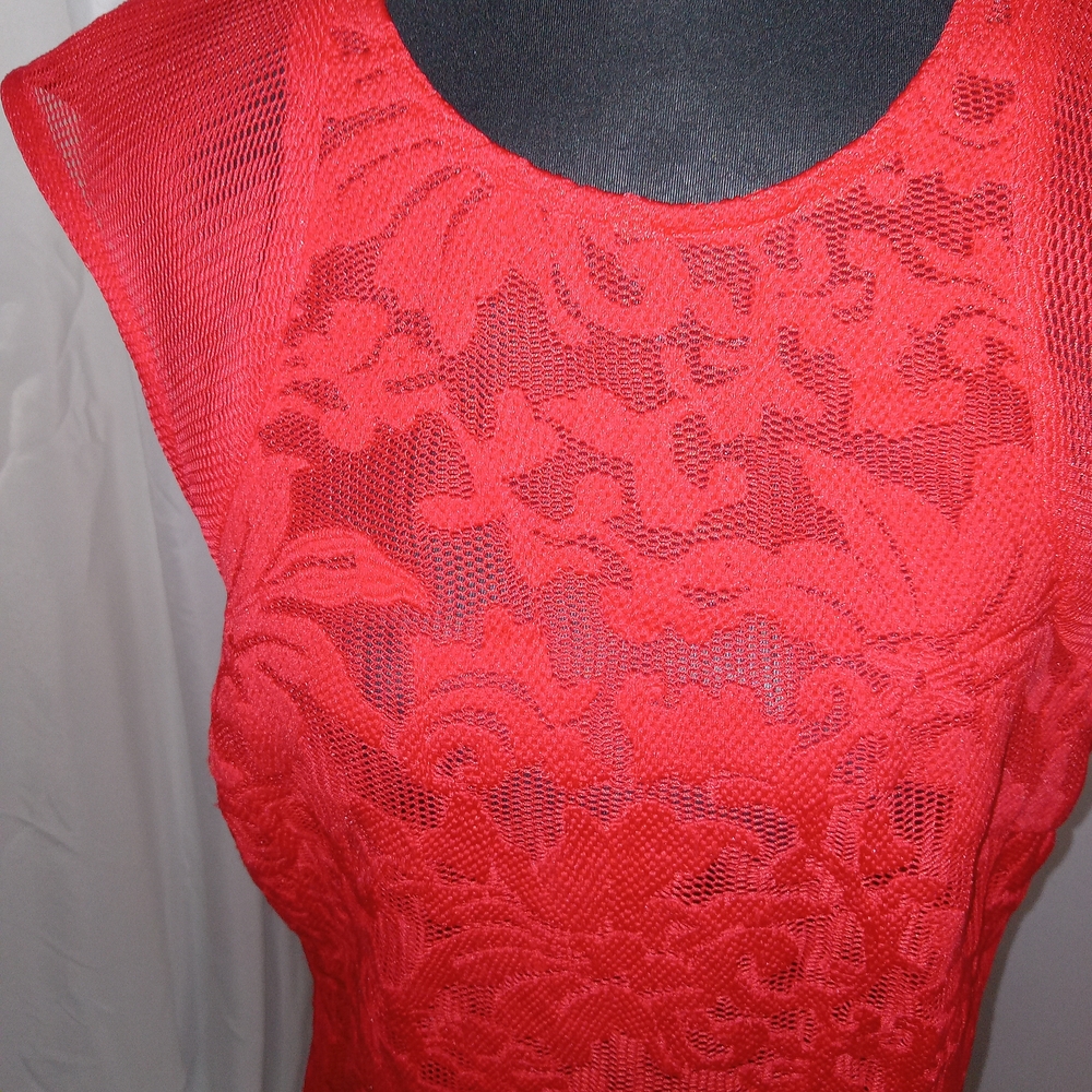 Red Bodycon Mini Dress Mesh Textured Mob Wife Date Night Party Dress M - Picture 6 of 14